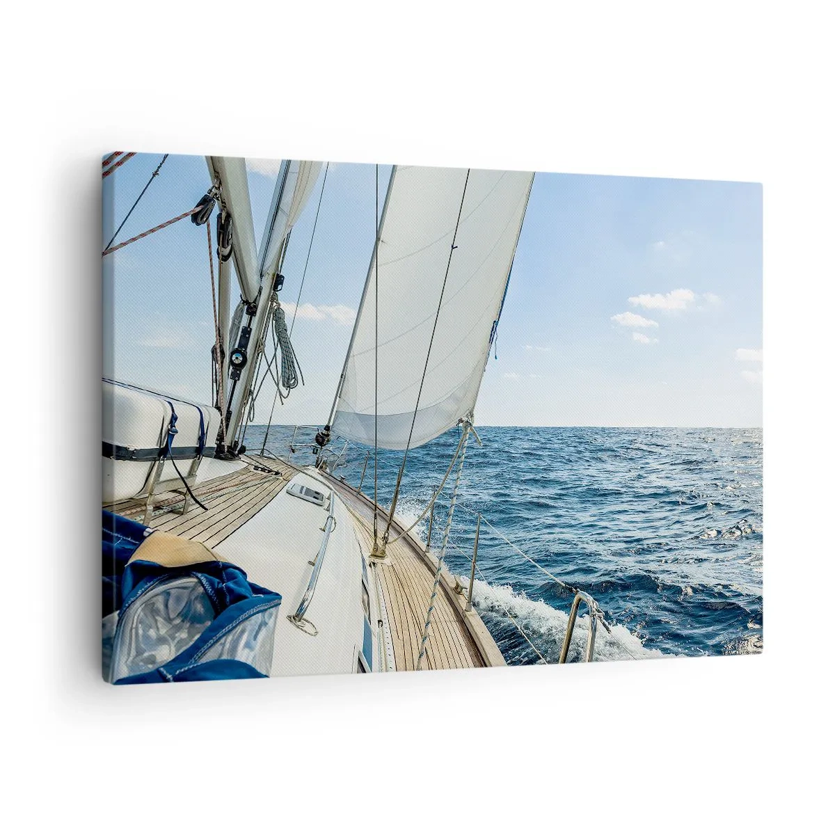 Canvas picture - A sailboat on a calm sea under a blue sky - 70x50cm - Ahoy, Adventure - Modern wall decoration for the living room and bedroom ARTTOR