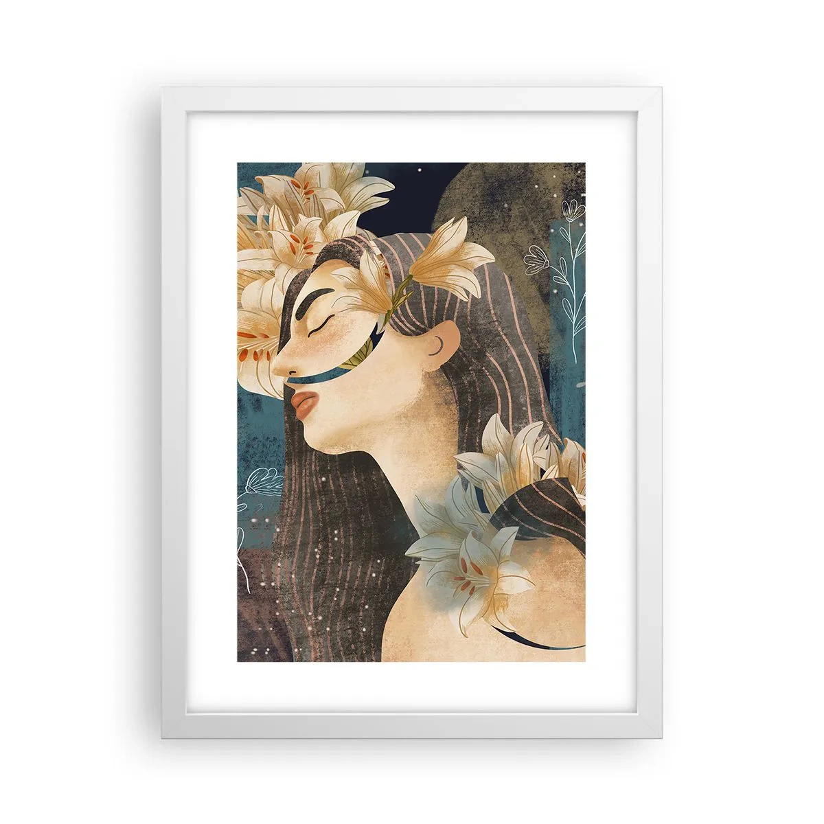 Poster in white frmae - Tale of a Queen with Lillies - 30x40 cm