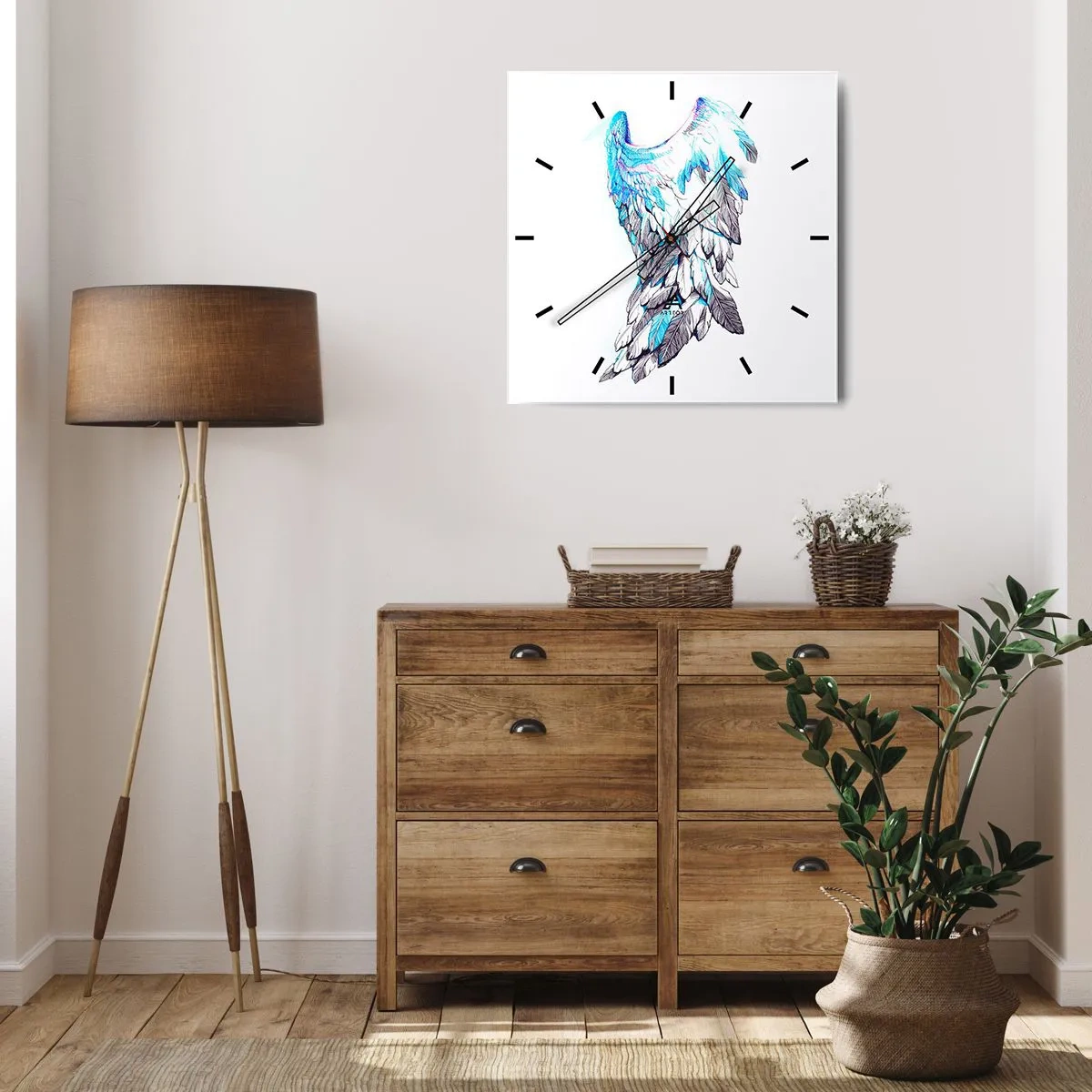 Wall clock - Clock on glass - I Need Wings - 40x40 cm