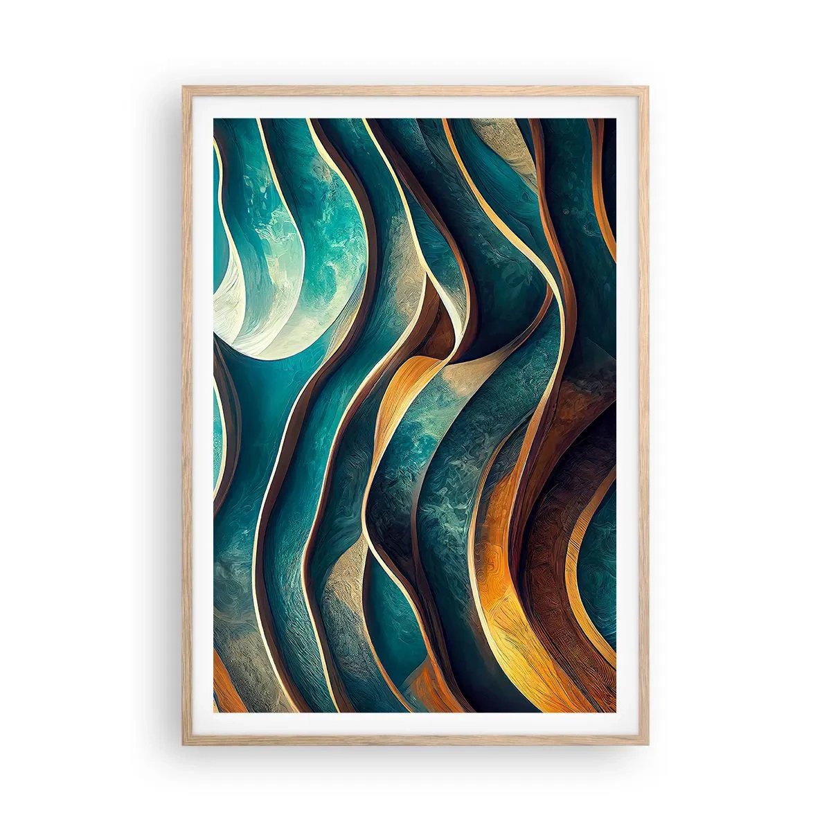 Poster in light oak frame - Meanderings of Blue - 70x100 cm