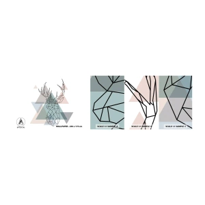 Photo Wallpaper Sample Self-Adhesive Deluxe Sticker - In a Geometrical Forest - Abstraction, Deer, Graphics - 100x30 cm