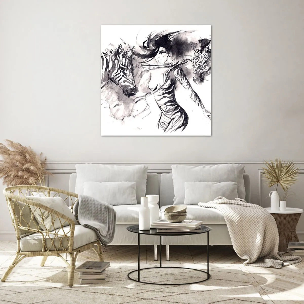 Glass picture - Dancing With Zebras - 60x60 cm