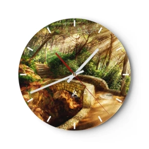 Wall clock - Clock on glass - From the Bridge to Enchanted Forest - 40x40 cm