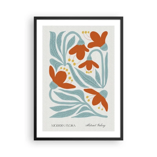 Poster in black frame - Decorative flowers in shades of orange and blue - 50x70cm - Towards Earth, Towards the Sun - Modern wall decoration for the living room and bedroom ARTTOR