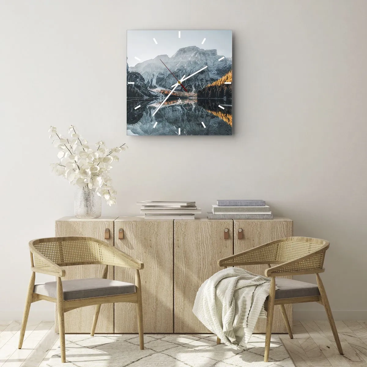 Wall clock - Clock on glass - Mirror Landscape - 40x40 cm