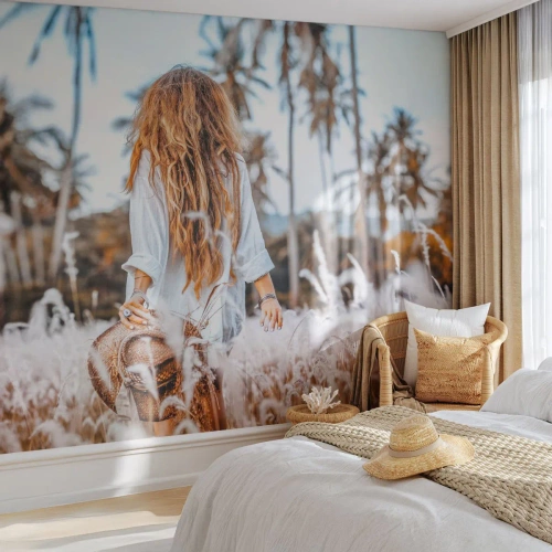 Photo Wallpaper Premium Sand - Born from Grass Fluff - Woman, Vintage, Boho - 200x140 cm