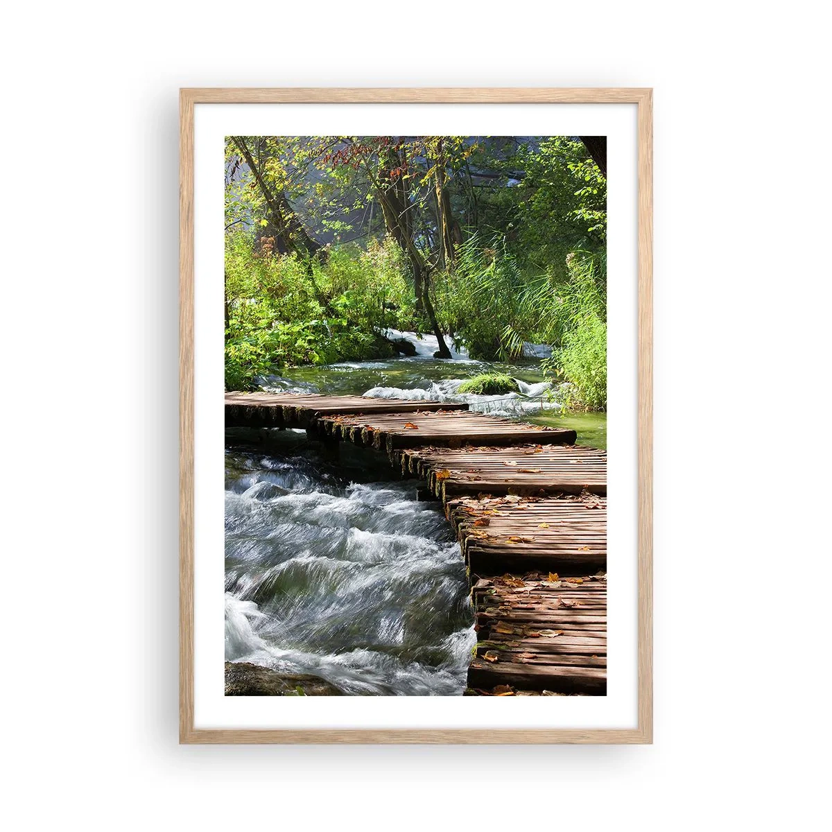 Poster in light oak frame - By the Foamy Cascade - 50x70 cm