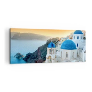 Canvas picture - Santorini - Snuggling up to the Rocks - 100x40 cm