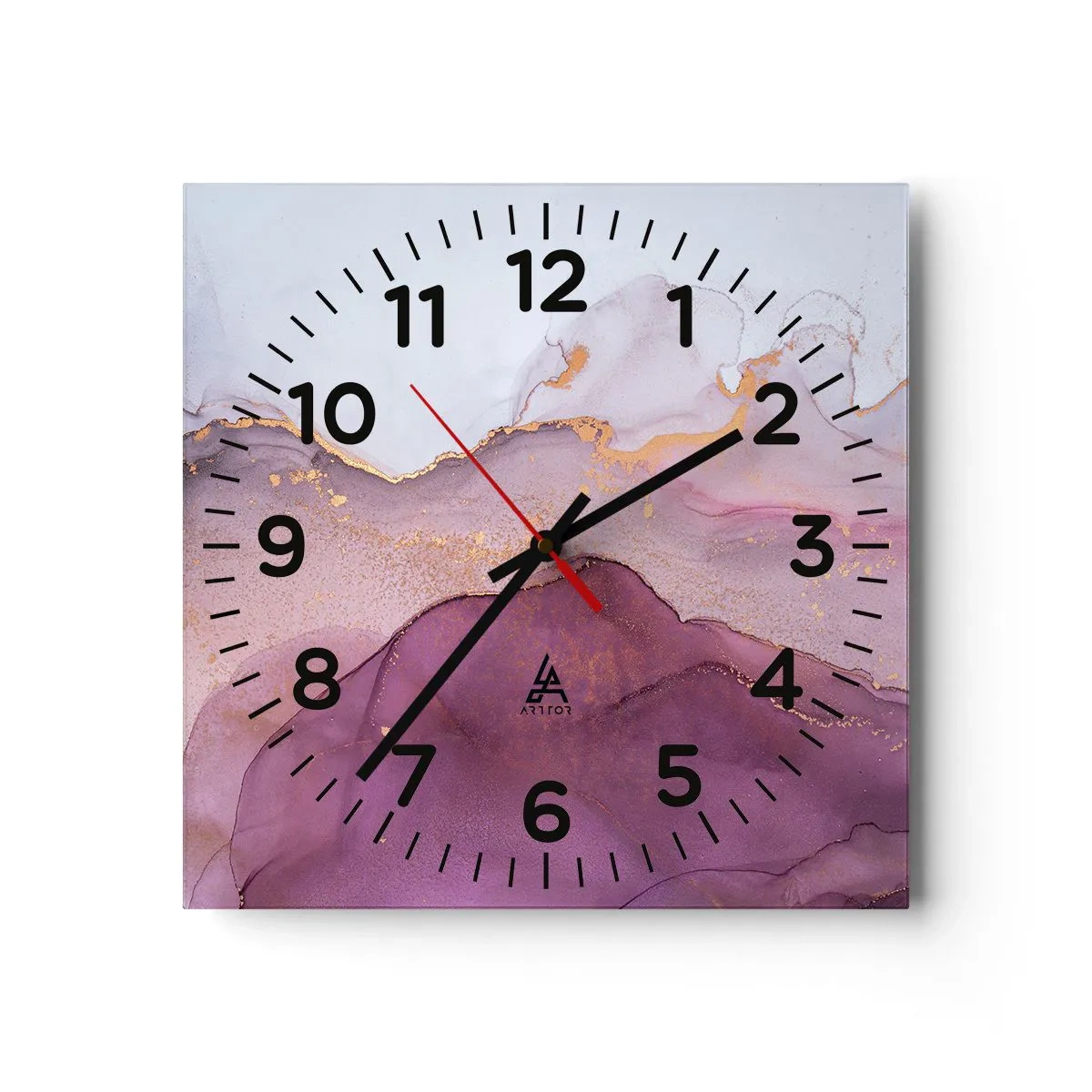 Wall clock - Clock on glass - Waves of Violet and Purple - 40x40 cm