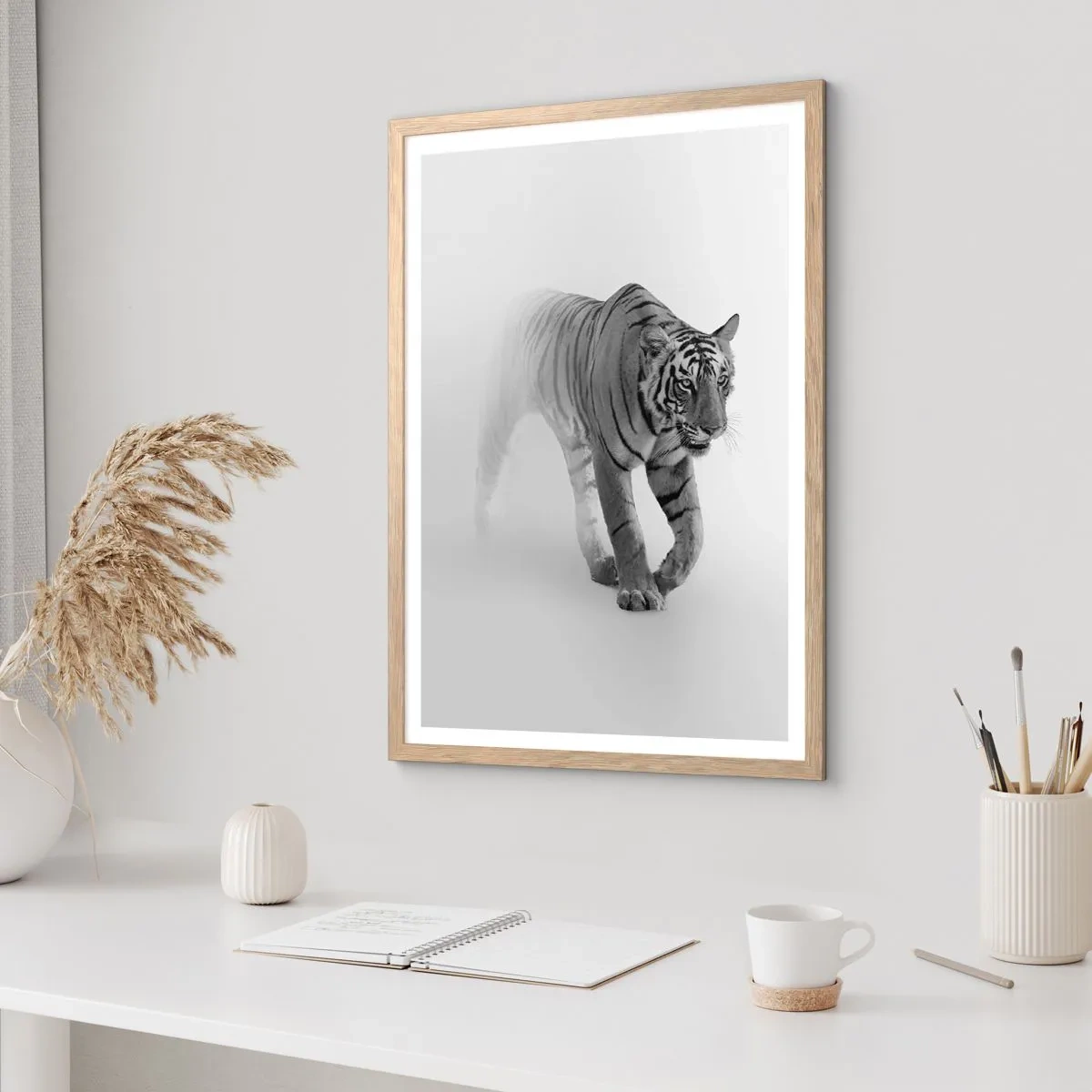 Poster in light oak frame - Crouching in Fog - 50x70 cm