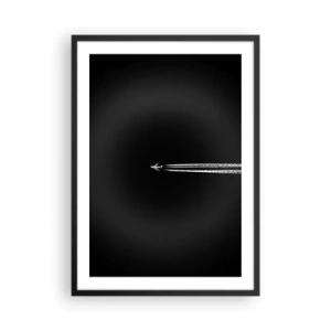 Poster in black frame - An airplane flying against a black background, leaving contrails behind. - 50x70cm - Into Another Dimension - Modern wall decoration for the living room and bedroom ARTTOR
