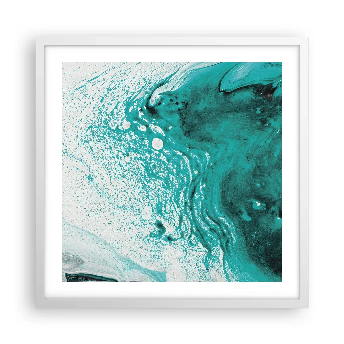Poster in white frmae - Dissolving in White and Turquoise - 50x50 cm