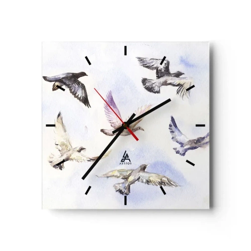 Wall clock - Clock on glass - Freedom in Grey and Blue - 30x30 cm