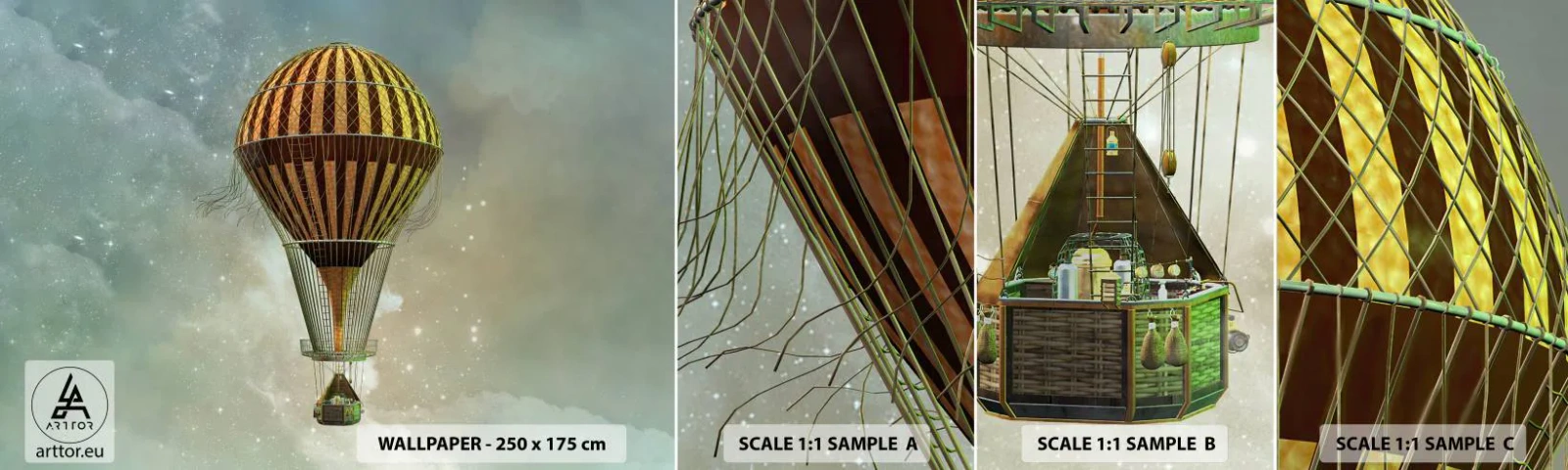 Photo Wallpaper Sample Self-Adhesive Deluxe Sticker - Pioneer Flight - Balloon, Fly, Clouds - 100x30 cm