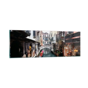 Glass picture - Venetian View with a Gondola and a Bridge - 90x30 cm