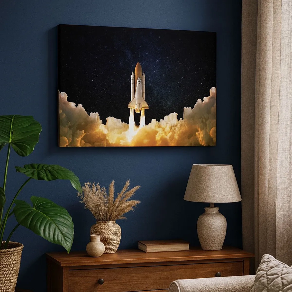 Canvas picture - A space rocket taking off against the starry sky - 70x50cm - As Astra! - Modern wall decoration for the living room and bedroom ARTTOR