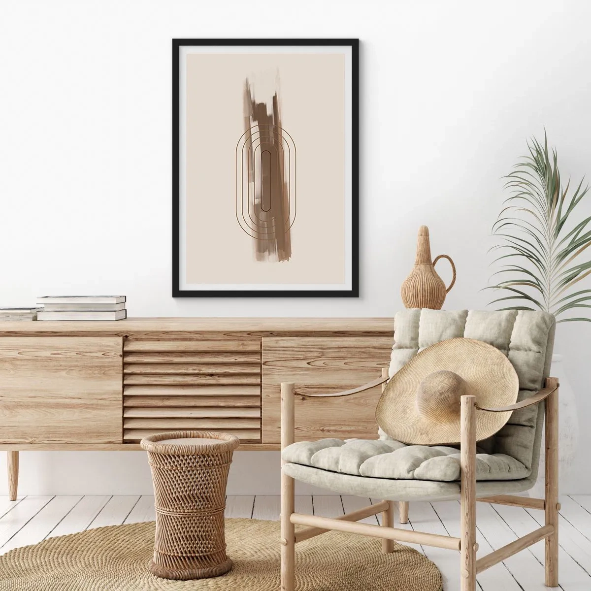 Poster in black frame - Geometric form in shades of brown and beige - 50x70cm - Blast of Grey - Modern wall decoration for the living room and bedroom ARTTOR