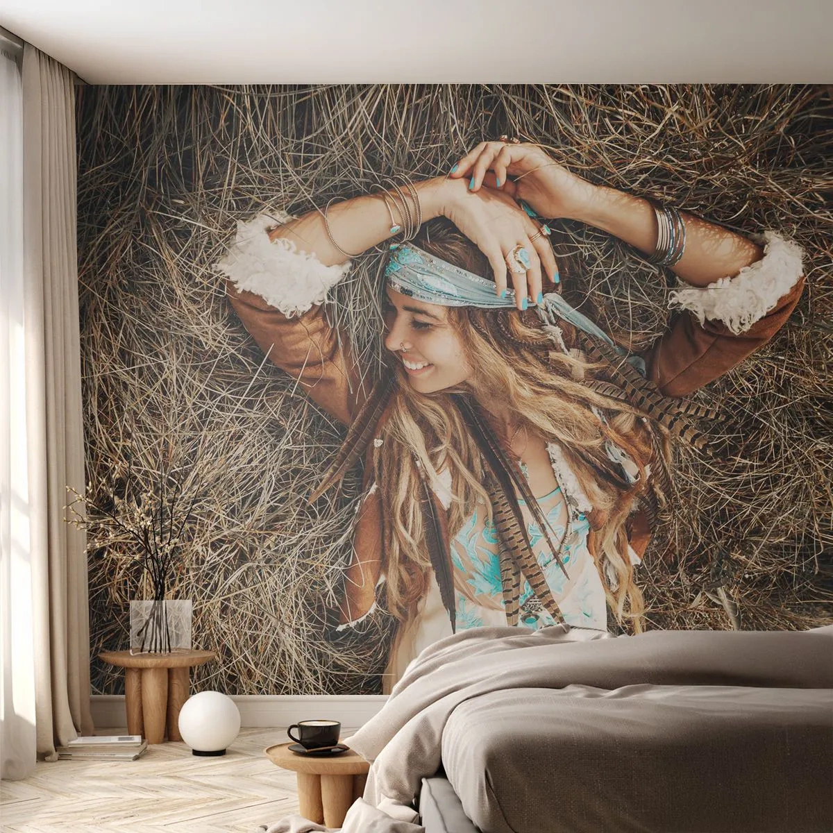 Photo Wallpaper Standard Eco - On the Way to the Summer of Love - Boho, Woman, Jewelry - 400x280 cm