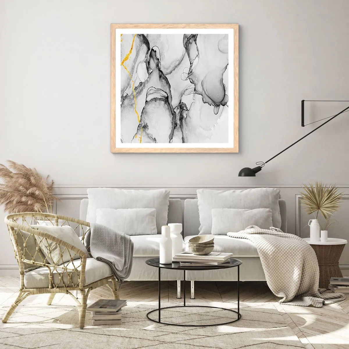Poster in light oak frame - Composition with a Golden Motif - 50x50 cm
