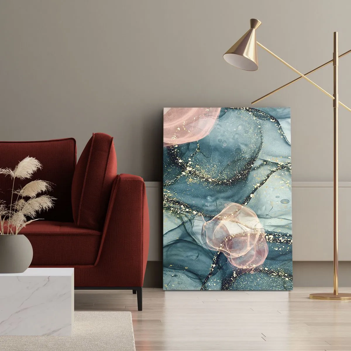 Canvas picture - Silm Blue, Tulle Pink - 65x120 cm