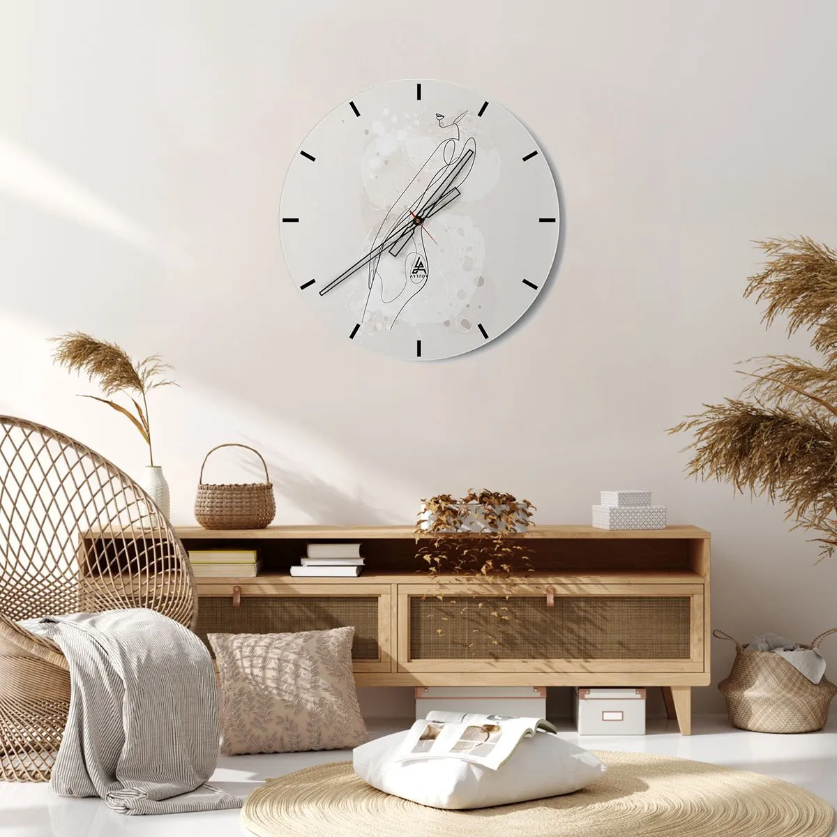 Wall clock - Clock on glass - A minimalist silhouette of a woman drawn with a thin line on a light background. - 30x30cm - One Look Will Not Be Enough - Modern wall decoration for the living room, kitchen, and bedroom ARTTOR