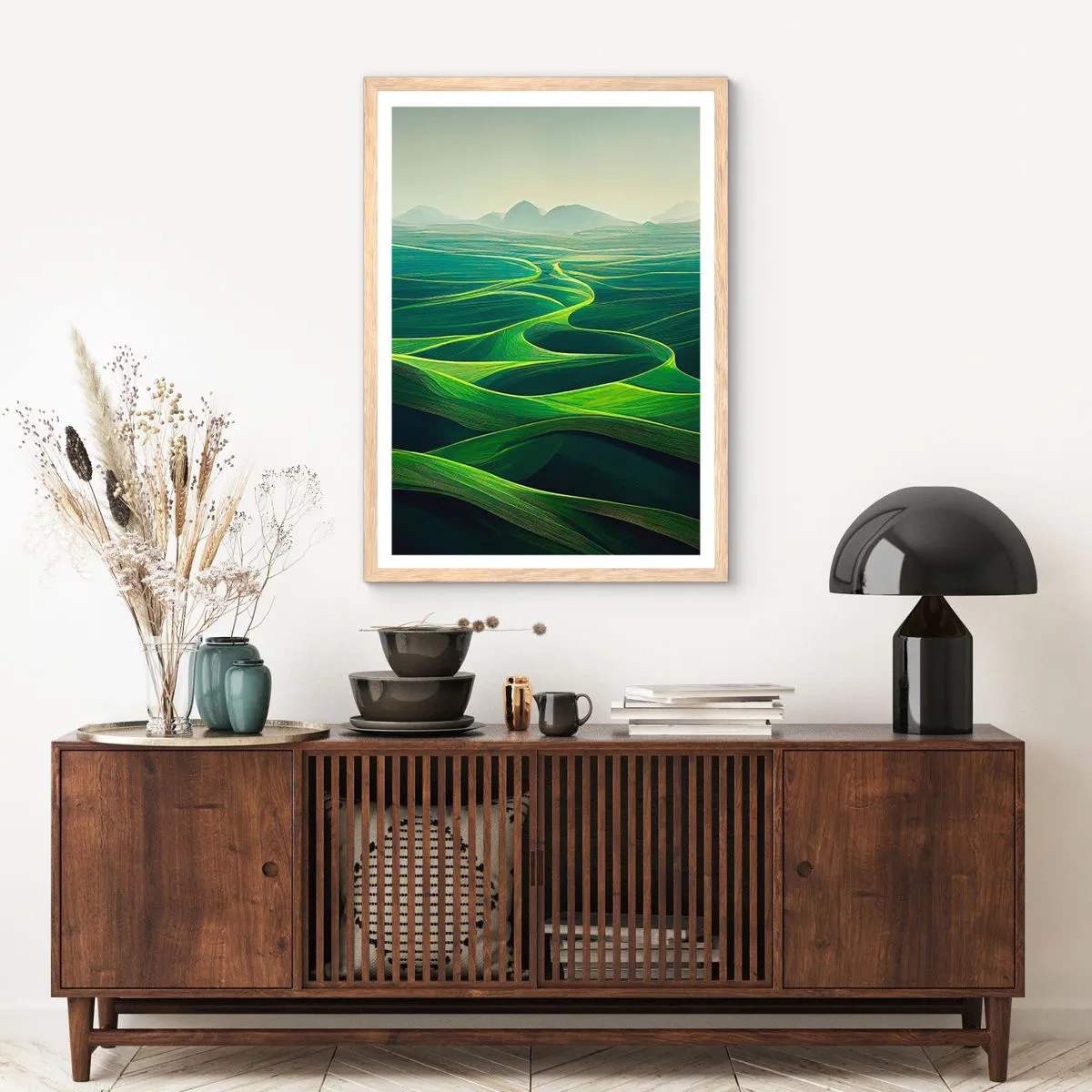 Poster in light oak frame - In Green Valleys - 50x70 cm