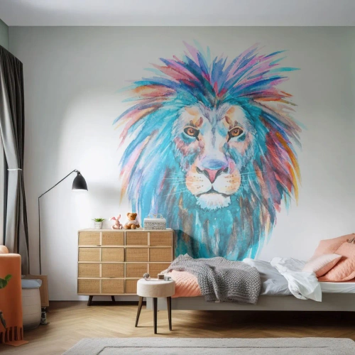 Photo Wallpaper Premium Canvas - Electrifying Aura - Animals, Lion, Abstraction - 200x140 cm