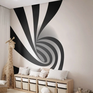 Photo Wallpaper Premium Canvas - And Yet It Turns - Abstraction, Graphics, Black and white - 350x256 cm