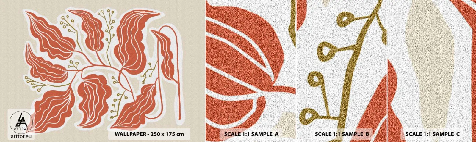 Photo Wallpaper Sample Self-Adhesive Deluxe Sticker - Folk and Coral - Boho, Botanical, Flowers - 100x30 cm