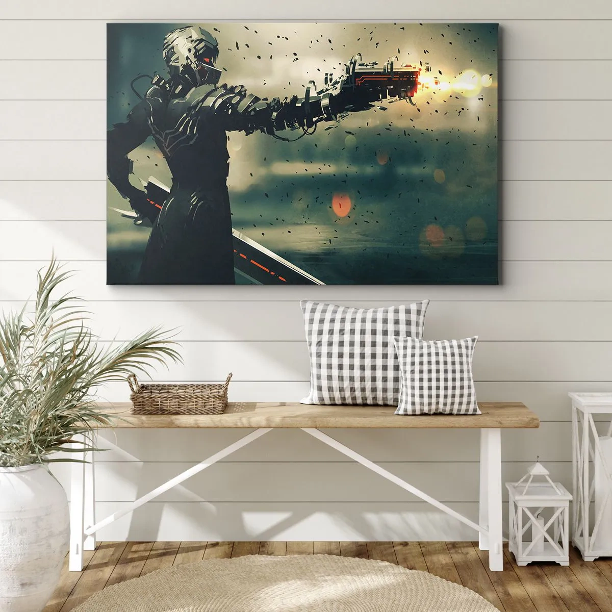 Canvas picture - Cybernetic warrior with futuristic weaponry - 70x50cm - Lethal Weapon- Your Own Terminator - Modern wall decoration for the living room and bedroom ARTTOR