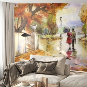 Photo Wallpaper Premium Sand - Romantic Autumn in a Park - City, People, Couple in love - 150x105 cm