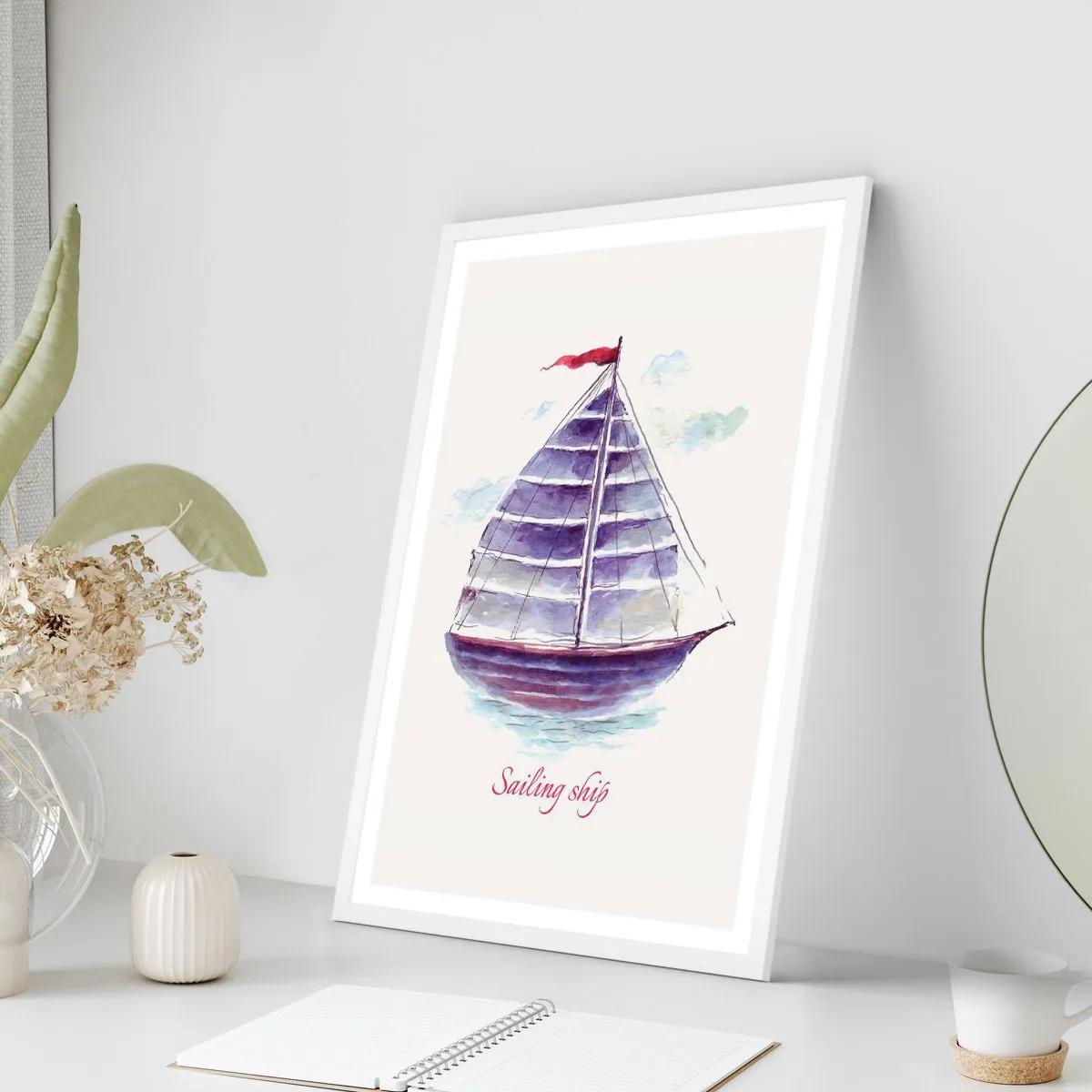 Poster in white frmae - Full Sails And Calm Waters - 61x91 cm