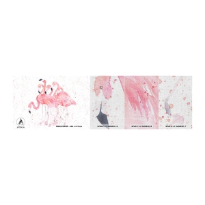 Photo Wallpaper Sample Premium Canvas - Pink Power - Flamingos, Birds, Graphics - 100x30 cm