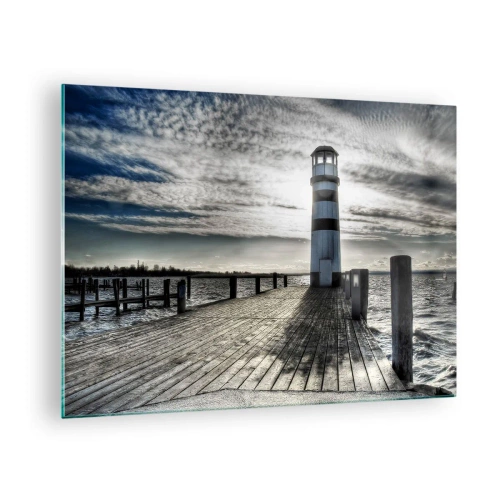 Glass picture - A lighthouse against a dramatic sky - 70x50cm - Sailors, I am Waiting for You - Modern wall decoration for the living room and bedroom ARTTOR