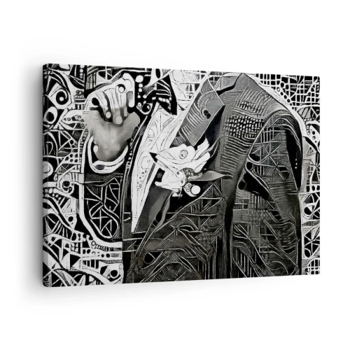 Canvas picture - Elegant abstraction of a man in a suit in black and white - 70x50cm - Elegant in Grey - Modern wall decoration for the living room and bedroom ARTTOR