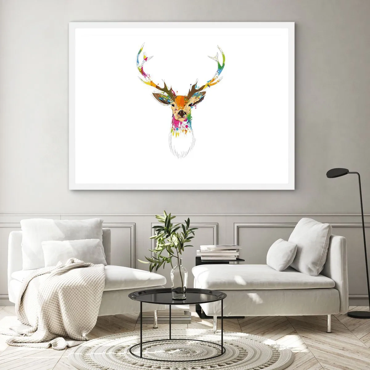 Poster in white frmae - Deer Bathed in Colour - 40x30 cm