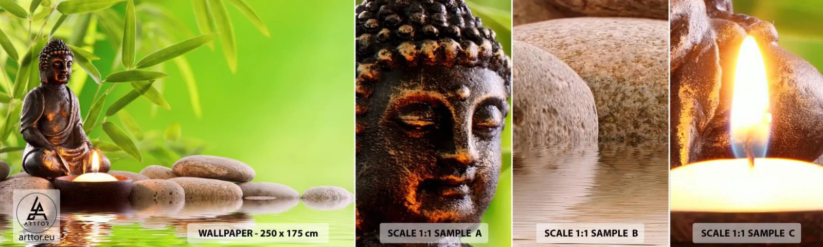 Photo Wallpaper Sample Self-Adhesive Deluxe Sticker - Life Is Beautiful - Buddha, Bamboo, Spa - 100x30 cm