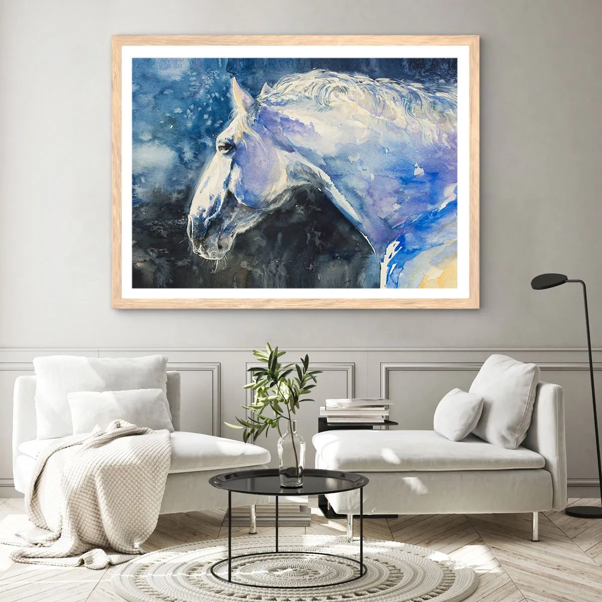 Poster in light oak frame - Portrait in Blue Light - 91x61 cm