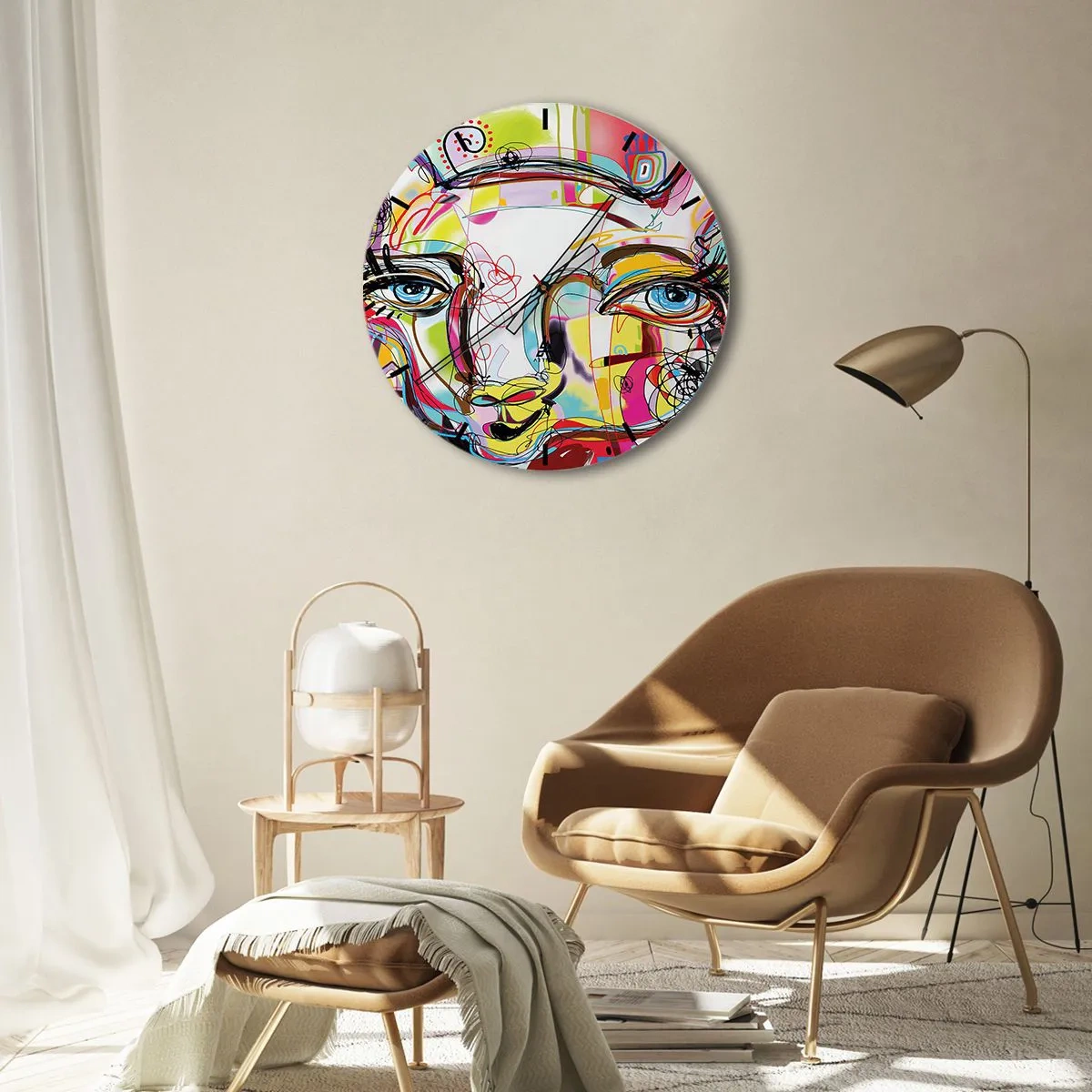 Wall clock - Clock on glass - Pretty Mama Cat - 40x40 cm