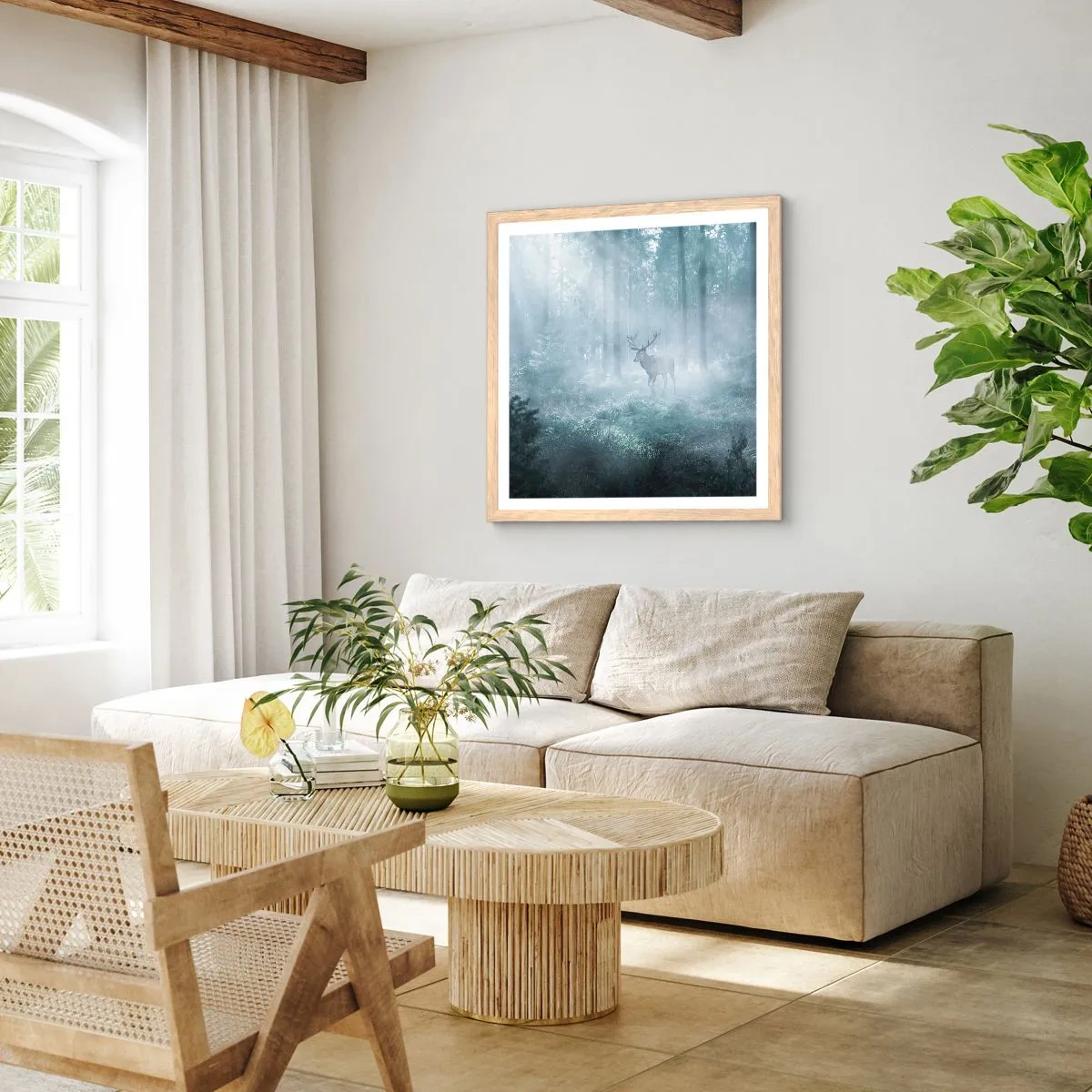 Poster in light oak frame - Morning Round of the Estate - 30x30 cm