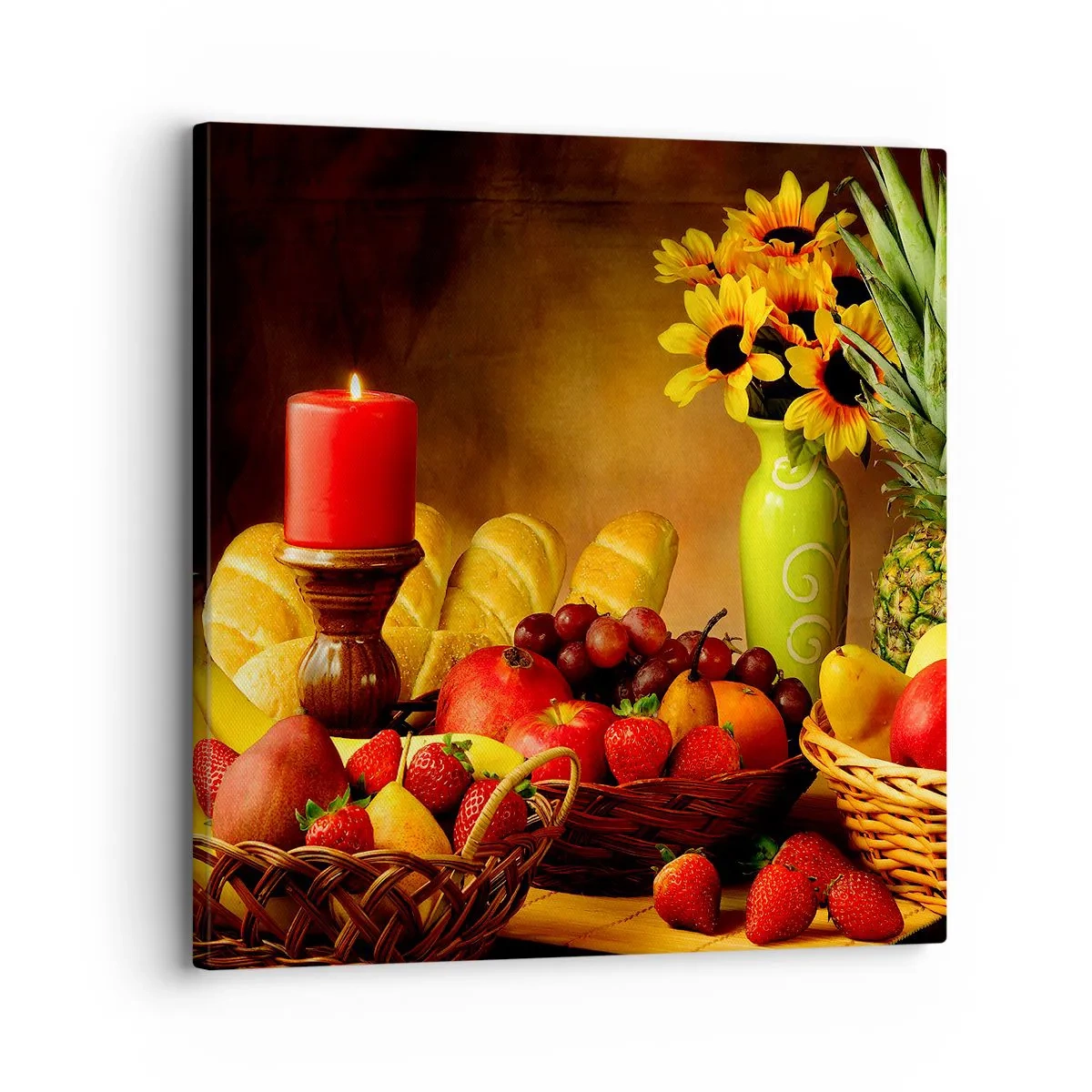 Canvas picture - Still Nature with Bread and Fruit - 30x30 cm