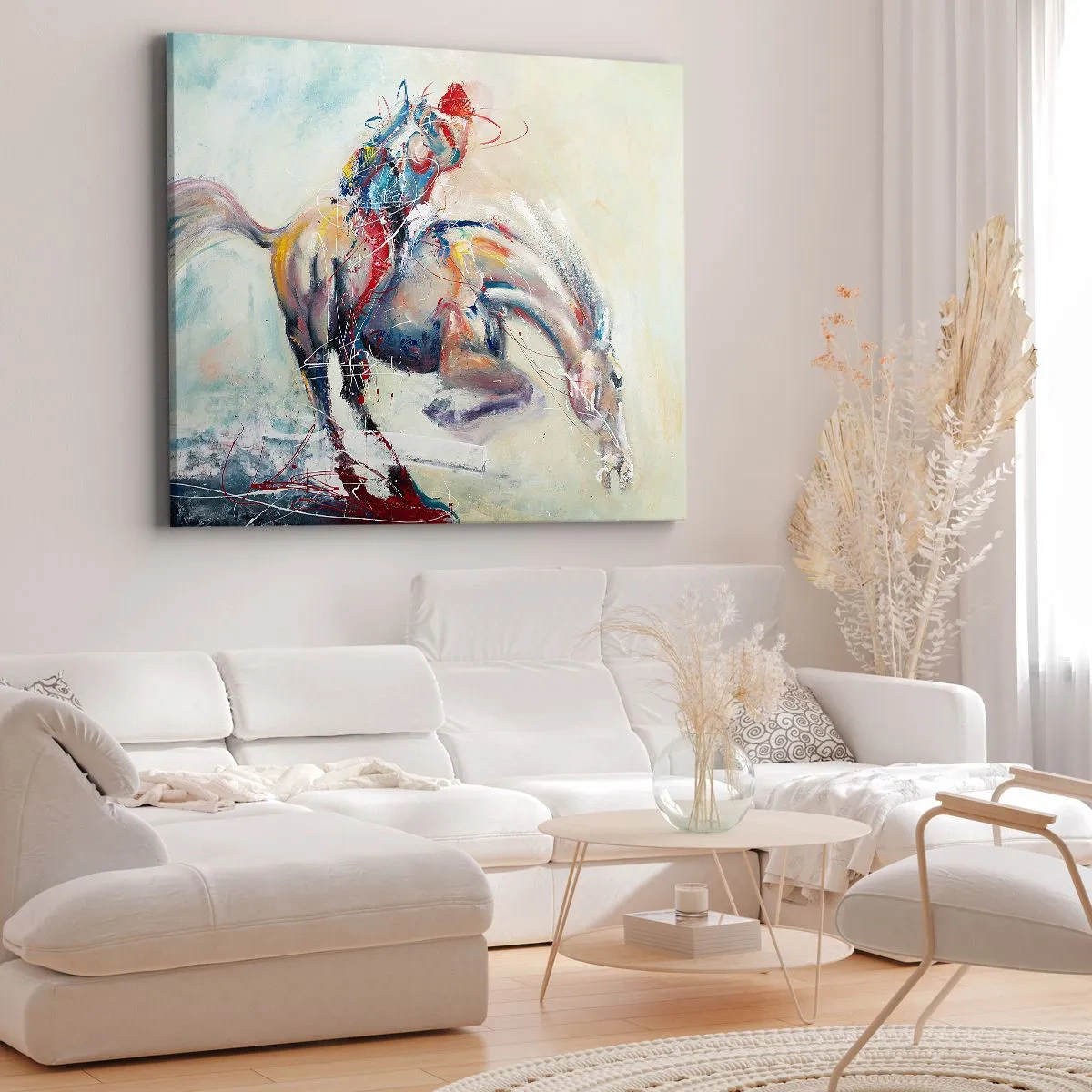 Canvas picture - A dynamic image of a horse in an abstract artistic style. - 70x50cm - Hold on Tight, We Are Flying - Modern wall decoration for the living room and bedroom ARTTOR