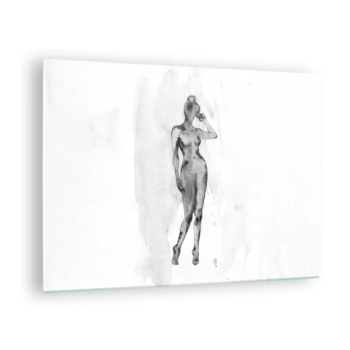 Glass picture - Silhouette of a woman in shades of gray on a white background - 70x50cm - Study of Ideal of Feminity - Modern wall decoration for the living room and bedroom ARTTOR