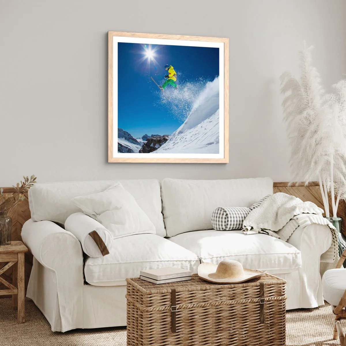 Poster in light oak frame - Dancing with the Mountains - 40x40 cm