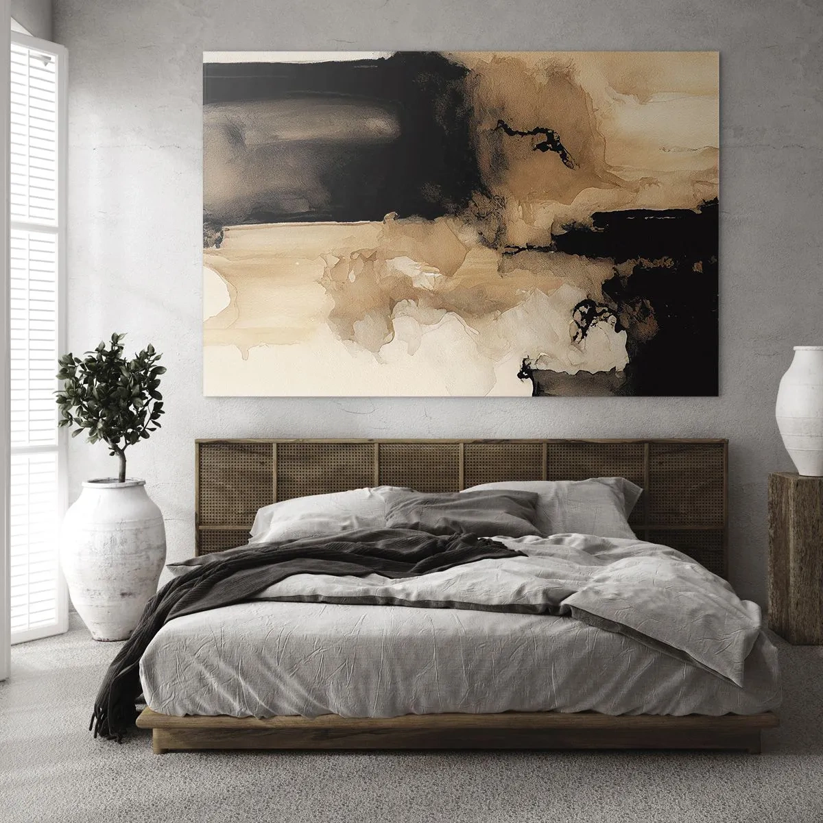 Glass picture - An abstract form in black and brown on a light background - 70x50cm - Intriguing Abstract - Modern wall decoration for the living room and bedroom ARTTOR