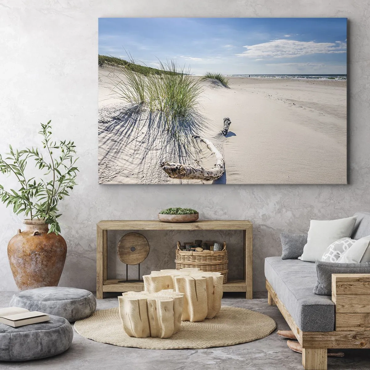 Canvas picture - A Baltic beach with sand, grass and a calm blue sky - 70x50cm - The Most Beautiful? Baltic One - Modern wall decoration for the living room and bedroom ARTTOR