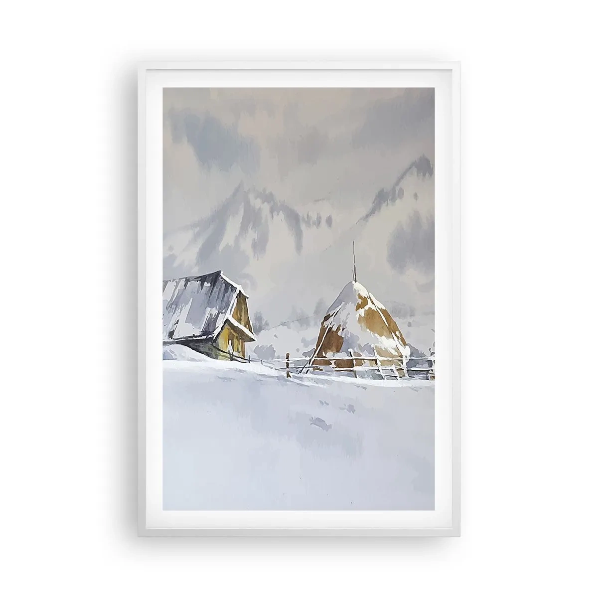 Poster in white frmae - In a Snowy Valley - 61x91 cm