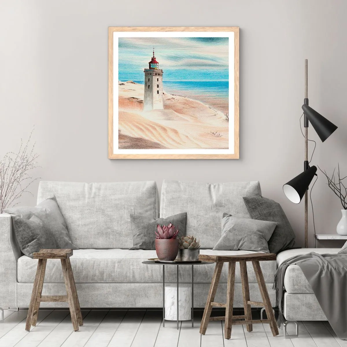 Poster in light oak frame - Always Staring at the Sea - 50x50 cm