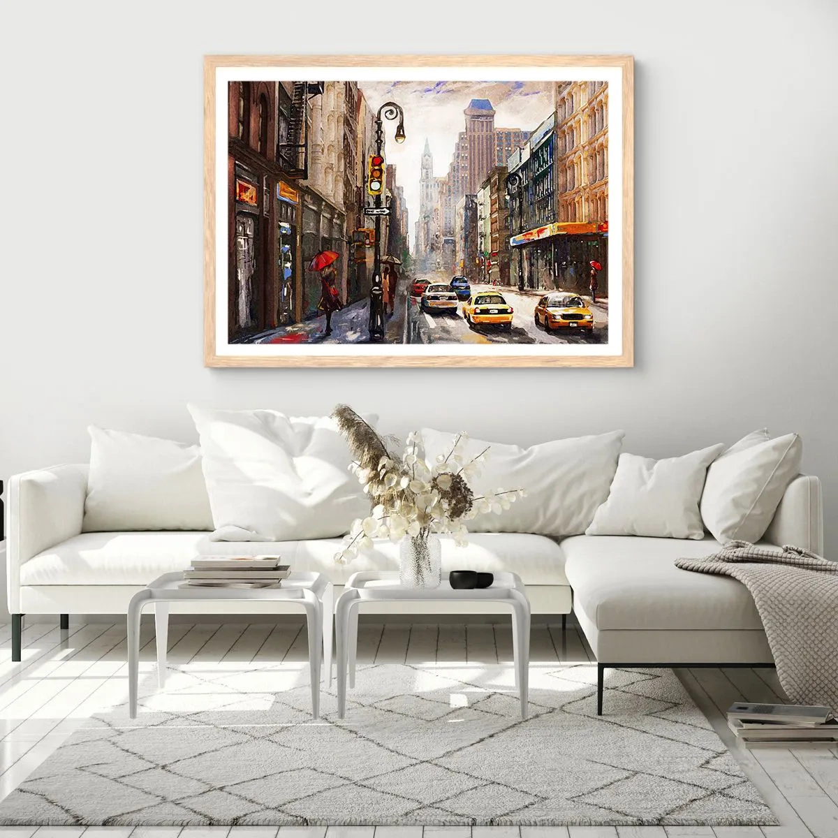 Poster in light oak frame - New York - Colourful in Rain - 91x61 cm
