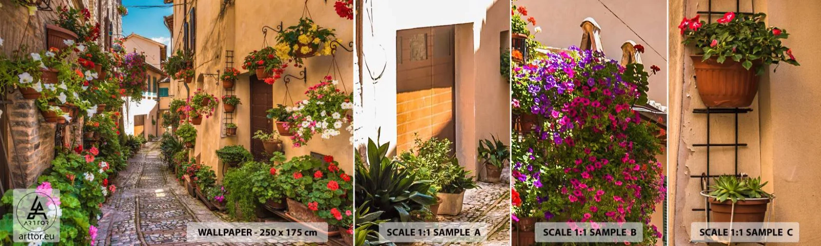 Photo Wallpaper Sample Standard Eco - Italian Back Street - City, Flowers, Architecture - 100x30 cm